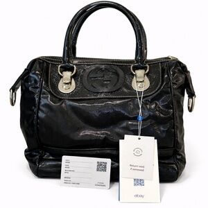 Gucci Patent Leather Metallic Black Slouchy Handbag Shoulder Bag